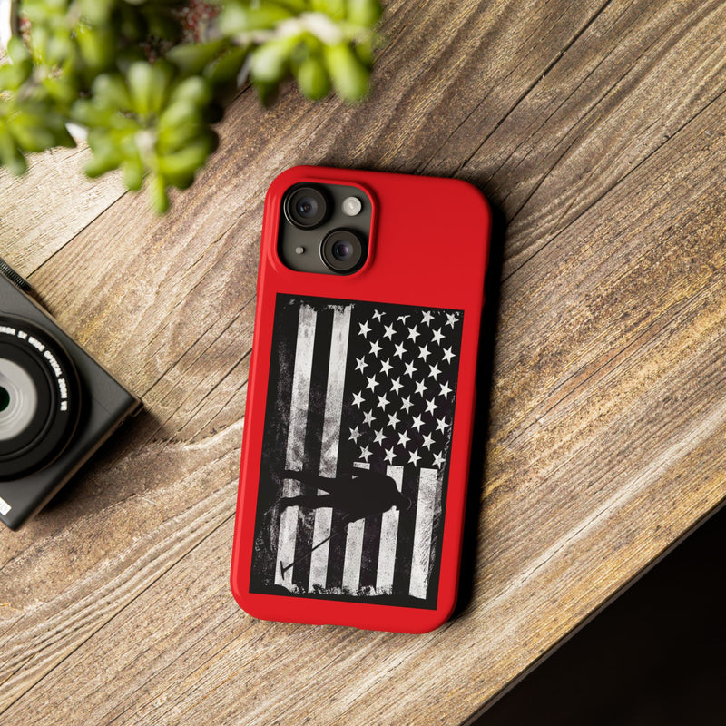 Slim iPhone Red Cases with stylized American Flag and Detectorist (13-16 series) sku: 22