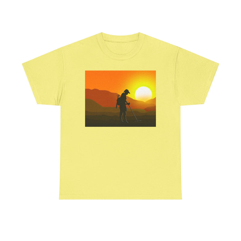 Female Detectorist with Sunset design. Heavy weight cotton T-Shirt. FREE SHIPPING