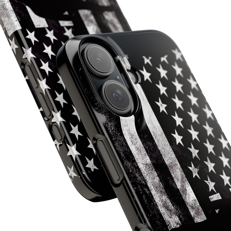 Slim iPhone Black Cases with stylized American Flag and Detectorist (iPhone 13-16 series) sku: 21