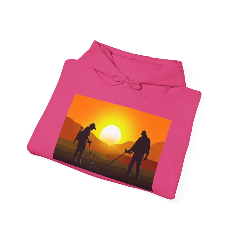 Sunset Detector Couple design on front, graphic coil on back, 2-Sided. Thick Weight Hoodie sku: 126