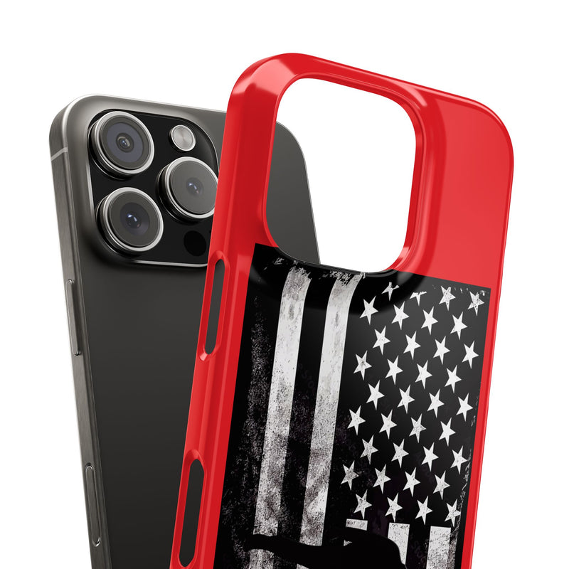 Slim iPhone Red Cases with stylized American Flag and Detectorist (13-16 series) sku: 22