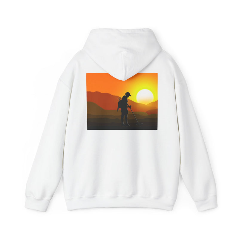 Metal Detecting (front) Women Detectorist with Sunset Design (back). Thick Weight Hoodie FREE SHIPPING