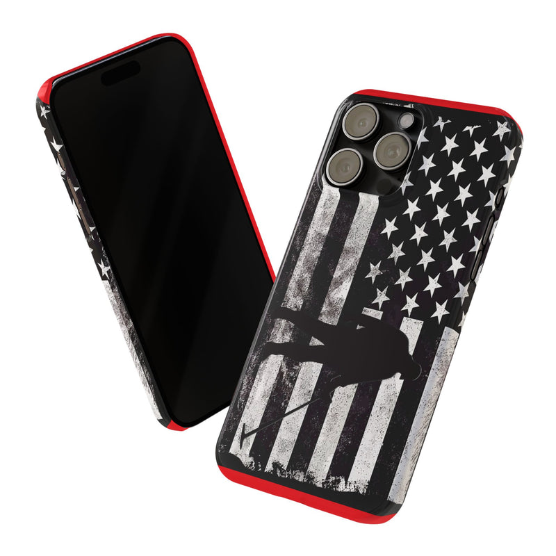 Slim iPhone Red Cases with stylized American Flag and Detectorist Graphic (iPhone 13-16 series)