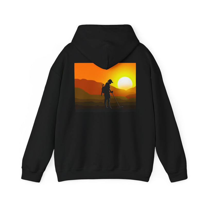 Metal Detecting (front) Women Detectorist with Sunset Design (back). Thick Weight Hoodie FREE SHIPPING