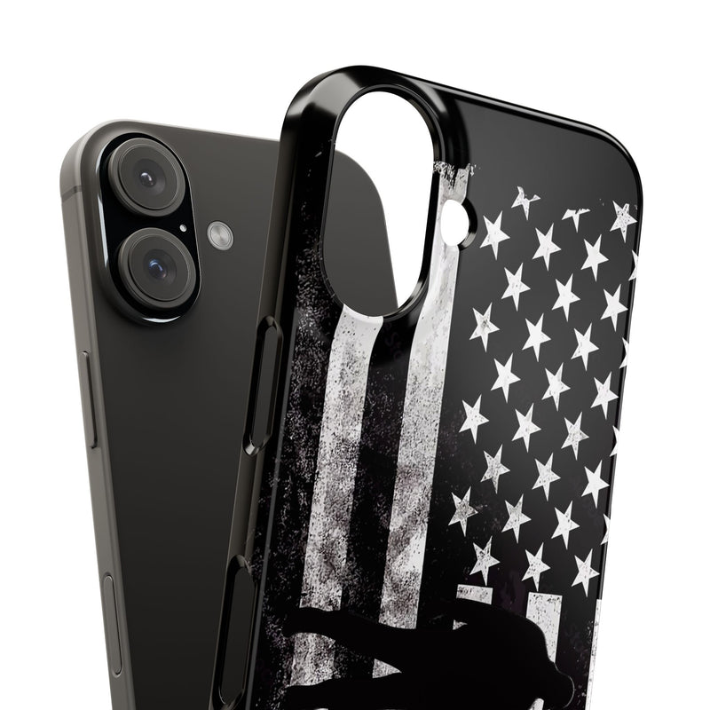 Slim iPhone Black Cases with stylized American Flag and Detectorist (iPhone 13-16 series) sku: 21