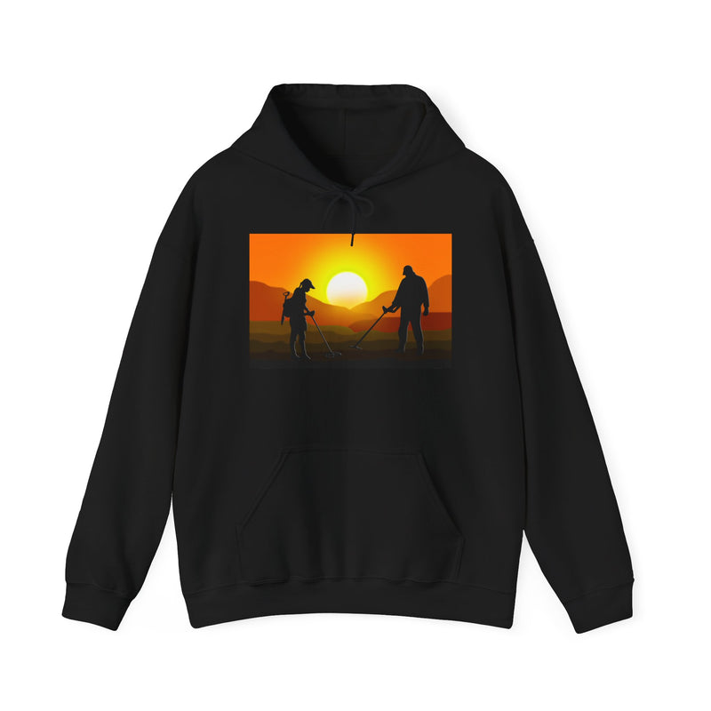 Sunset Detector Couple design on front, graphic coil on back, 2-Sided. Thick Weight Hoodie sku: 126