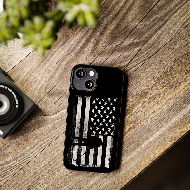 Slim iPhone Black Cases with stylized American Flag and Detectorist (13-16 series) sku: 21