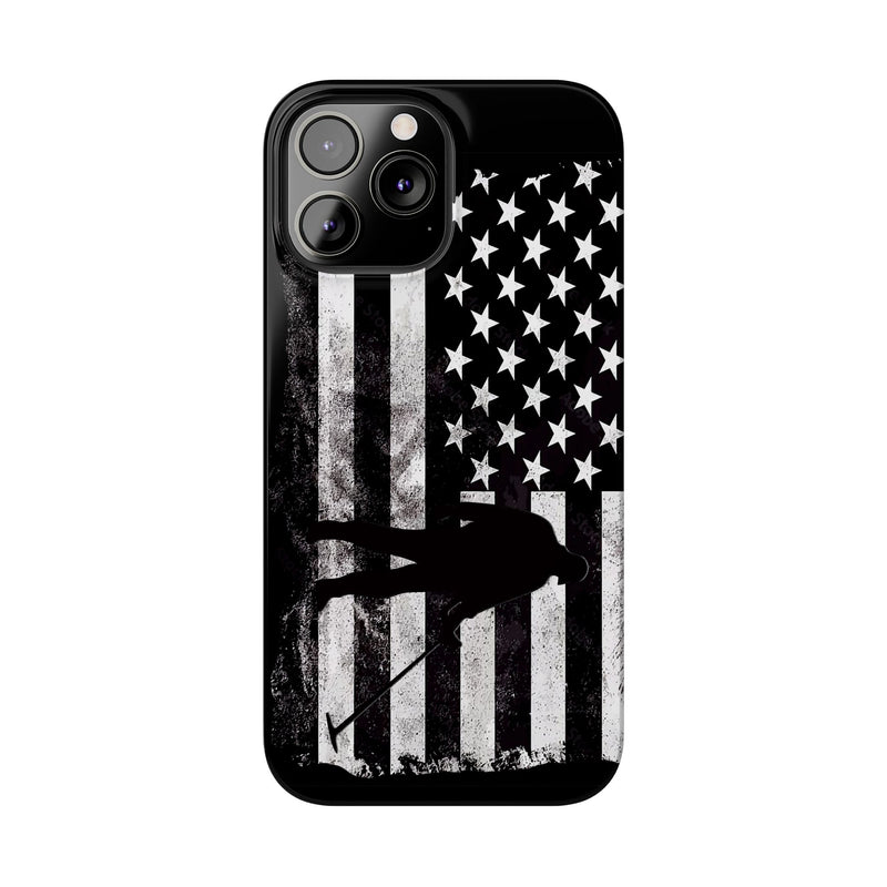 Slim iPhone Black Cases with stylized American Flag and Detectorist (iPhone 13-16 series) sku: 21