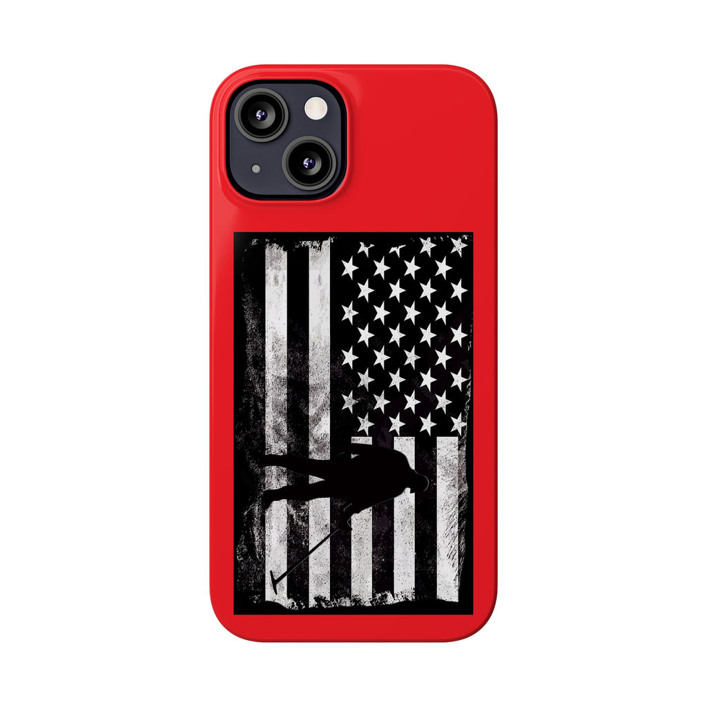 Slim iPhone Red Cases with stylized American Flag and Detectorist (13-16 series) sku: 22