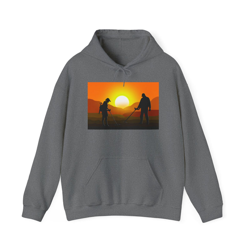 Sunset Detector Couple design on front, graphic coil on back, 2-Sided. Thick Weight Hoodie FREE SHIPPING