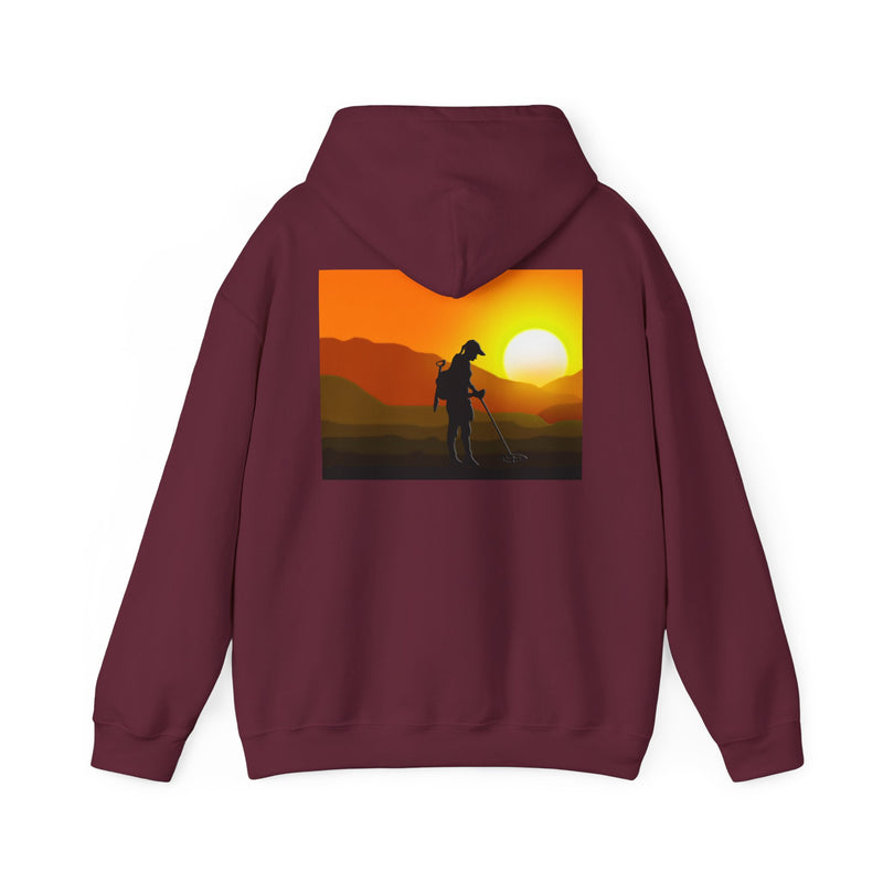 Metal Detecting (front) Women Detectorist with Sunset Design (back). Thick Weight Hoodie FREE SHIPPING