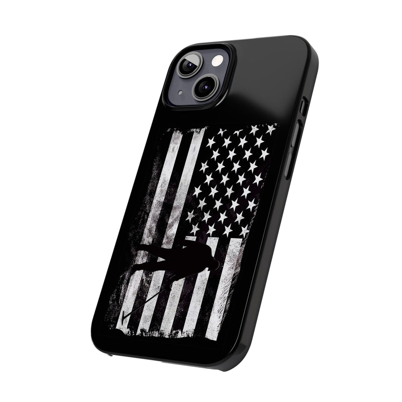 Slim iPhone Black Cases with stylized American Flag and Detectorist (13-16 series) sku: 21