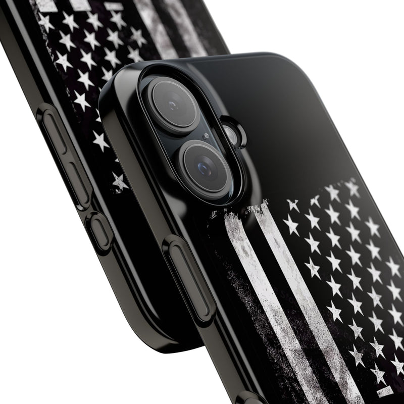 Slim iPhone Black Cases with stylized American Flag and Detectorist (13-16 series) sku: 21