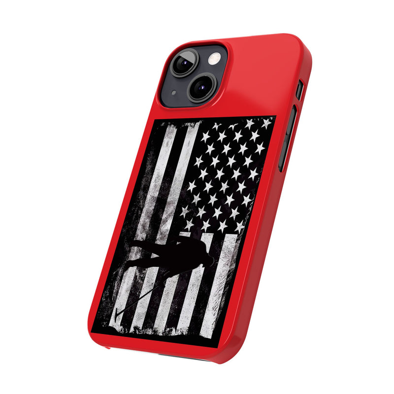 Slim iPhone Red Cases with stylized American Flag and Detectorist (13-16 series) sku: 22