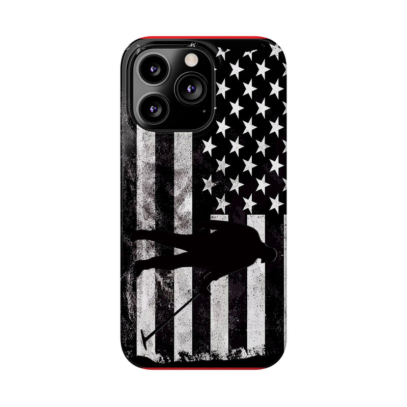 Slim iPhone Red Cases with stylized American Flag and Detectorist Graphic (iPhone 13-16 series)