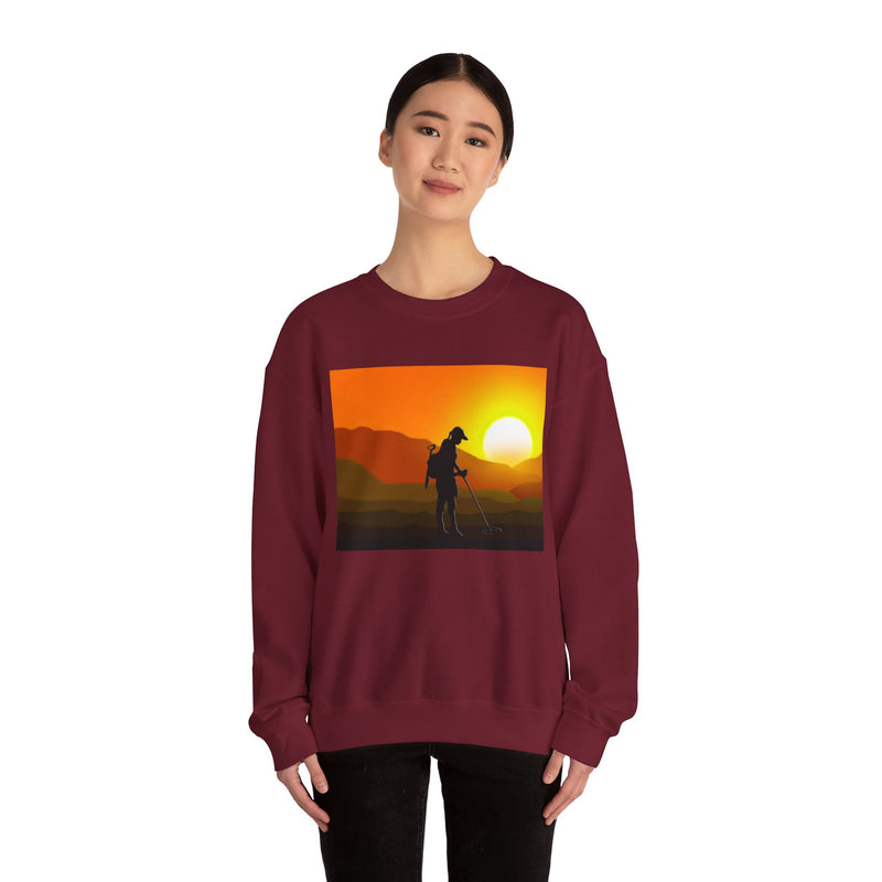 Heavy Blend Crewneck Sweatshirt - Female Detectorist with Sunset Design. 1-sided. FREE SHIPPING