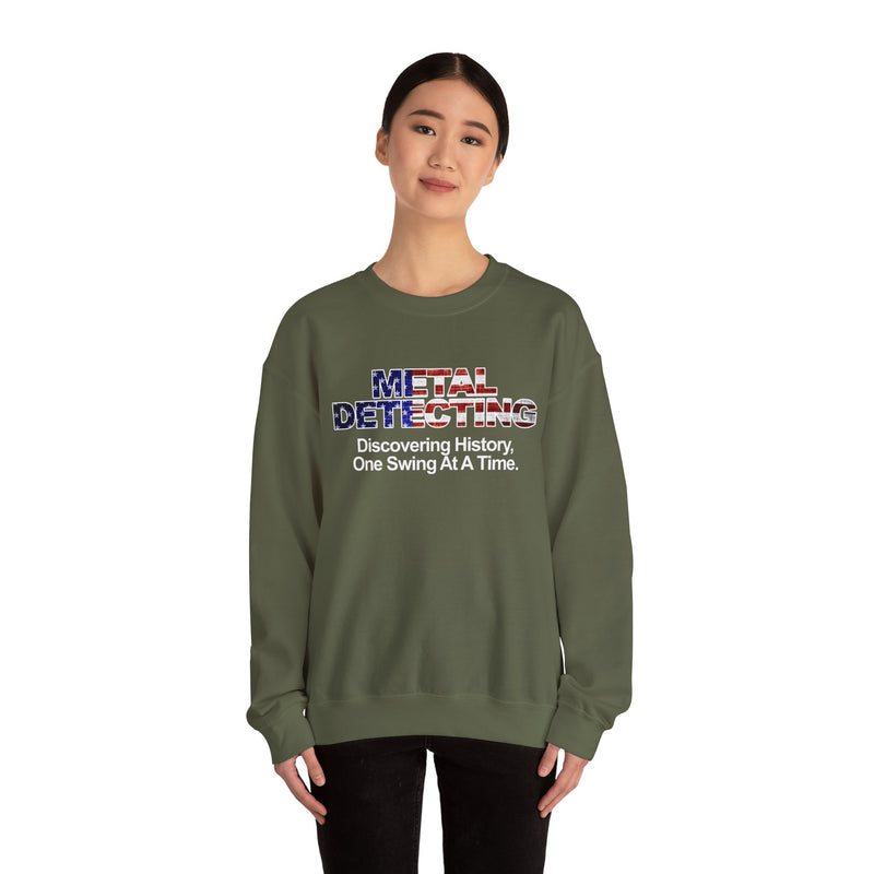 Discovering History Metal Detecting American Flag motif, Heavy Blend Crewneck Sweatshirt - sku: 15