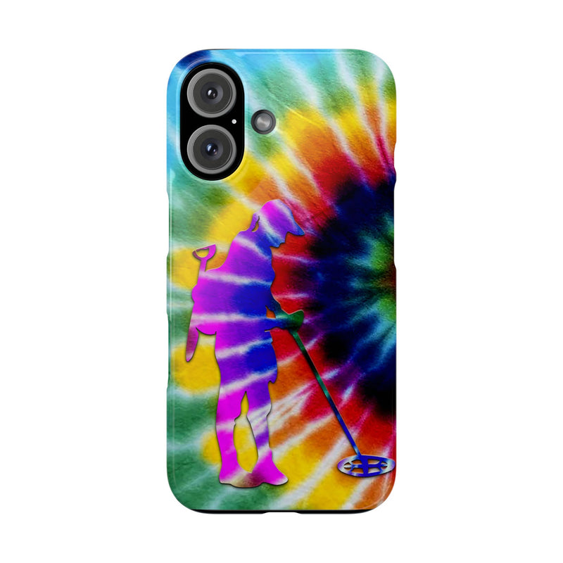 Slim iPhone Black Cases with Female Detectorist, Tie-Dye Design (iPhone 13-16 series)