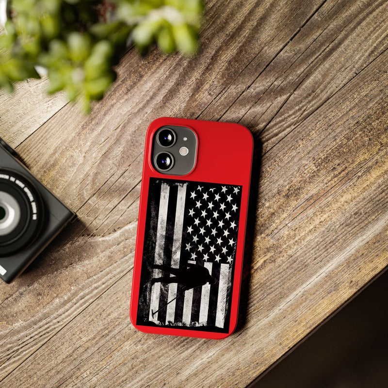 Slim iPhone Red Cases with stylized American Flag and Detectorist (13-16 series) sku: 22