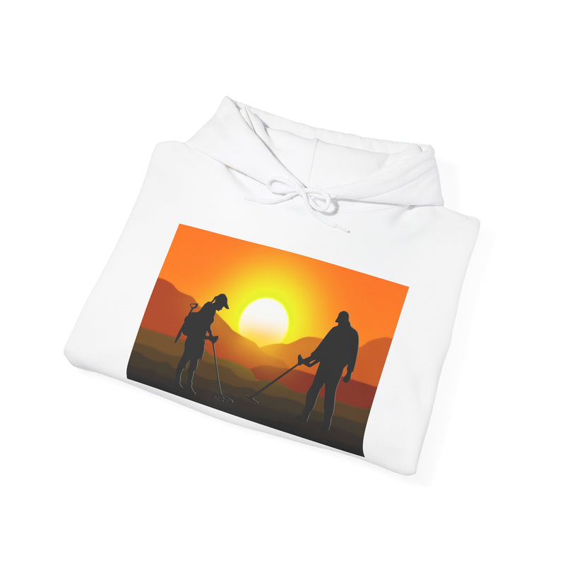 Sunset Detector Couple design on front, graphic coil on back, 2-Sided. Thick Weight Hoodie sku: 126