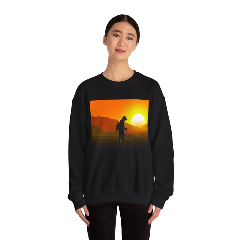 Heavy Blend Crewneck Sweatshirt - Female Detectorist with Sunset Design. 1-sided. FREE SHIPPING