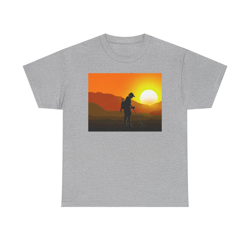 Female Detectorist with Sunset design. Heavy weight cotton T-Shirt. FREE SHIPPING