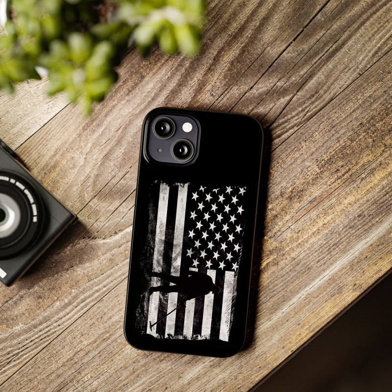 Slim iPhone Black Cases with stylized American Flag and Detectorist (iPhone 13-16 series) sku: 21