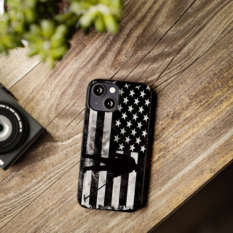 Slim iPhone Red Cases with stylized American Flag and Detectorist Graphic (iPhone 13-16 series)