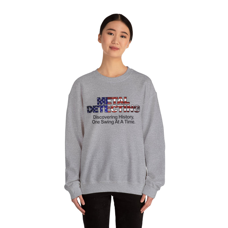 Discovering History Metal Detecting American Flag motif, Heavy Blend Crewneck Sweatshirt - sku: 15