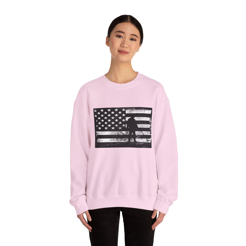 Graphic American Flag with Detectorist, Heavy Blend Crewneck Sweatshirt - sku: 12