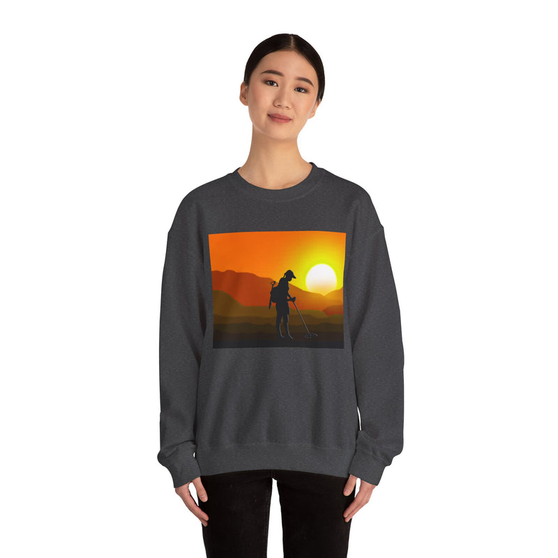 Heavy Blend Crewneck Sweatshirt - Female Detectorist with Sunset Design. 1-sided. FREE SHIPPING