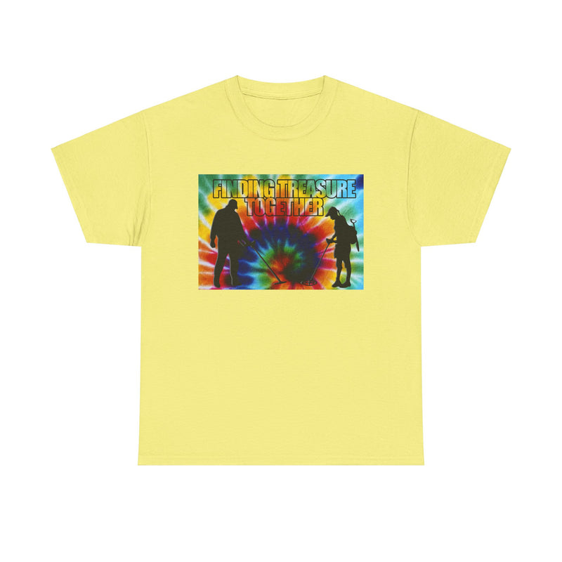 'Finding Treasure Together' Tie Dye style heavy weight T-Shirt. One-sided design.