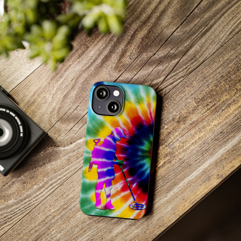 Slim iPhone Black Cases with Female Detectorist, Tie-Dye Design (iPhone 13-16 series)