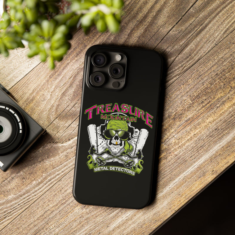 Slim iPhone Black Cases with Treasure Mountain Logo (iPhone 13-16 series)