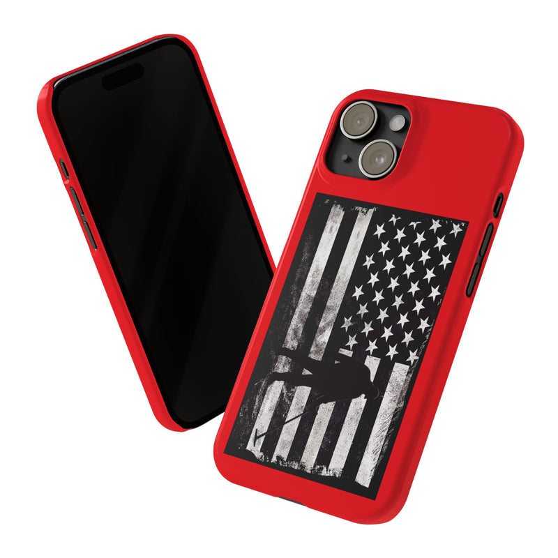 Slim iPhone Red Cases with stylized American Flag and Detectorist (13-16 series) sku: 22