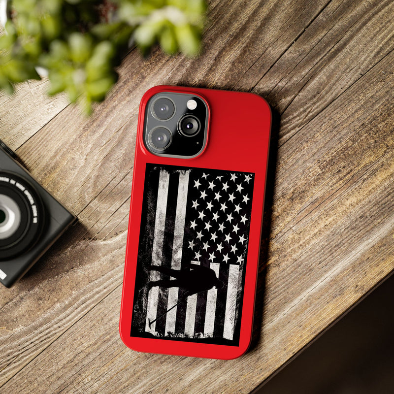 Slim iPhone Red Cases with stylized American Flag and Detectorist (13-16 series) sku: 22