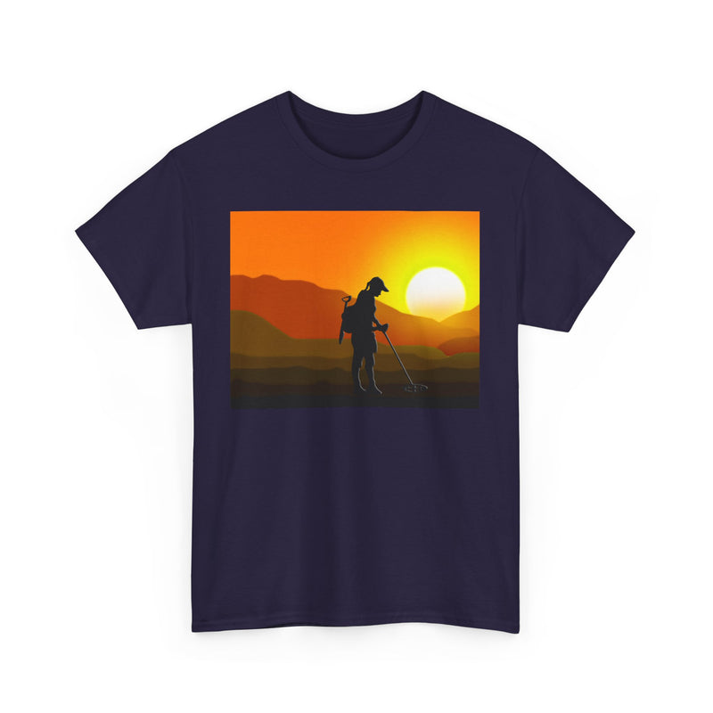 Female Detectorist with Sunset design. Heavy weight cotton T-Shirt. FREE SHIPPING