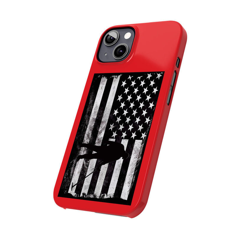 Slim iPhone Red Cases with stylized American Flag and Detectorist (13-16 series) sku: 22