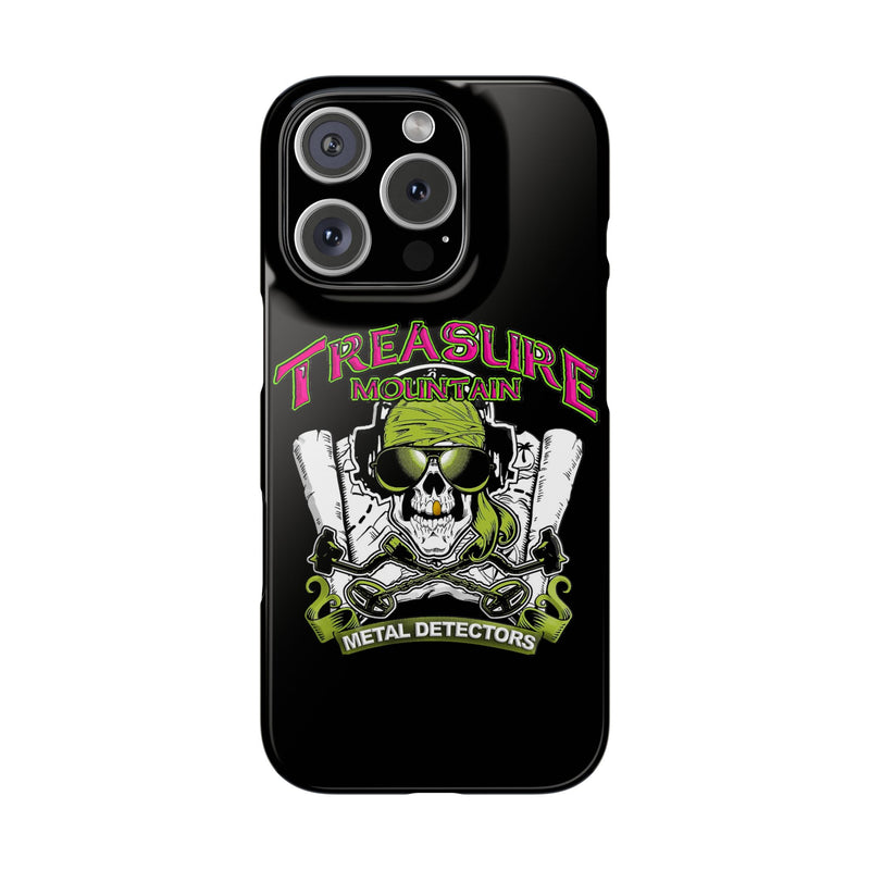 Slim iPhone Black Cases with Treasure Mountain Logo (iPhone 13-16 series)