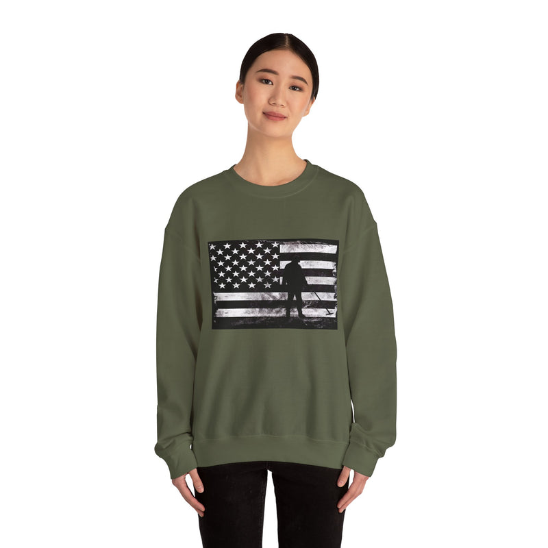 Graphic American Flag with Detectorist, Heavy Blend Crewneck Sweatshirt - sku: 12