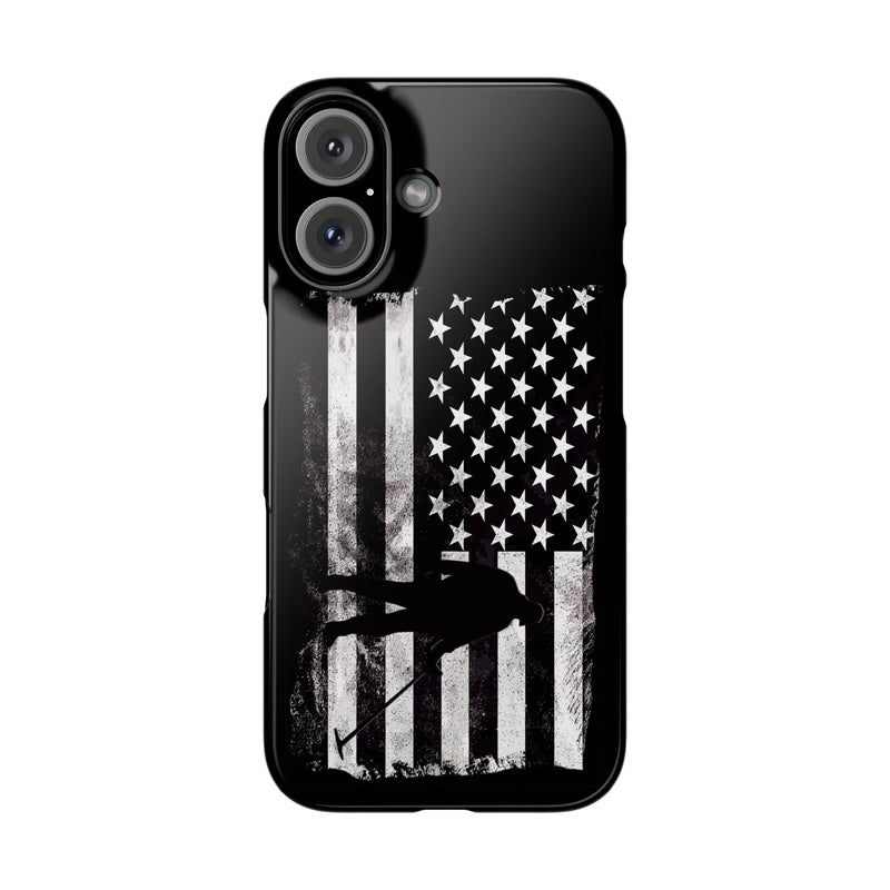 Slim iPhone Black Cases with stylized American Flag and Detectorist (iPhone 13-16 series) sku: 21