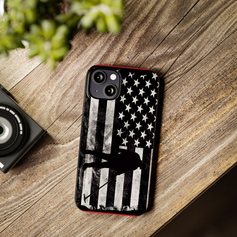 Slim iPhone Red Cases with stylized American Flag and Detectorist Graphic (iPhone 13-16 series)