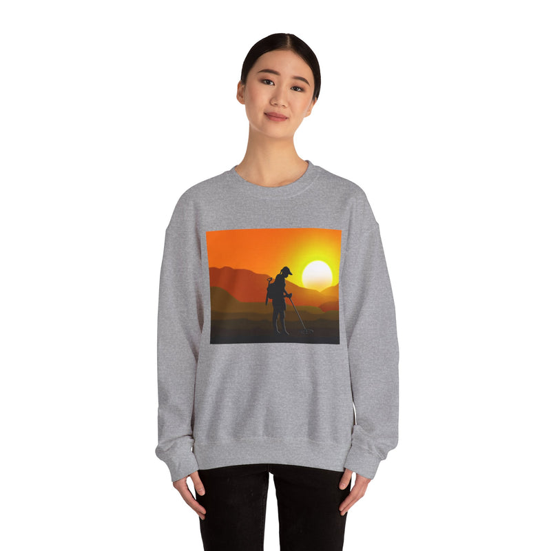 Heavy Blend Crewneck Sweatshirt - Female Detectorist with Sunset Design. 1-sided. FREE SHIPPING