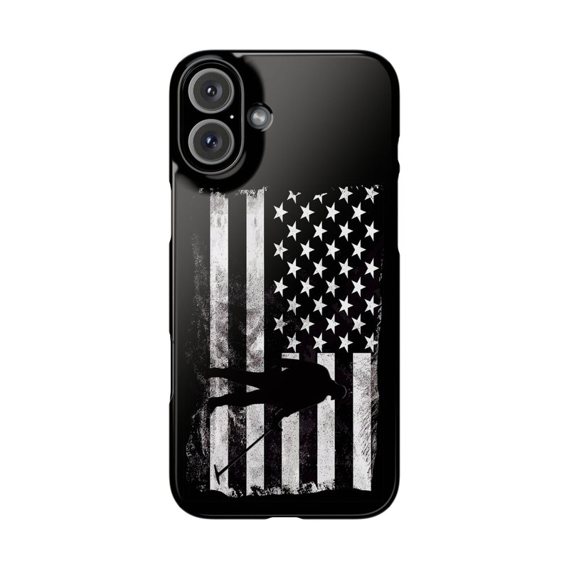 Slim iPhone Black Cases with stylized American Flag and Detectorist (iPhone 13-16 series) sku: 21