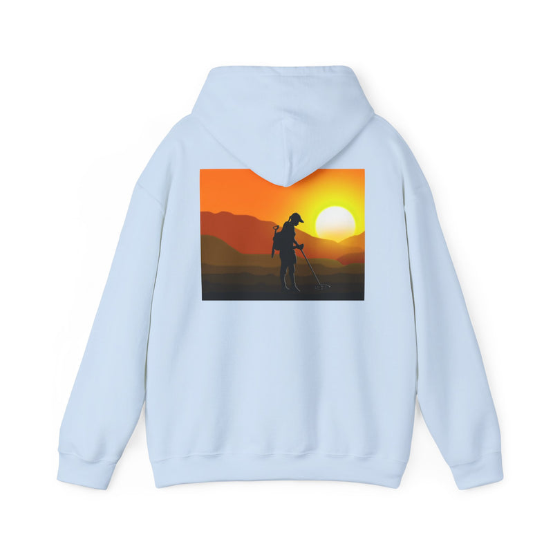 Metal Detecting (front) Women Detectorist with Sunset Design (back). Thick Weight Hoodie FREE SHIPPING