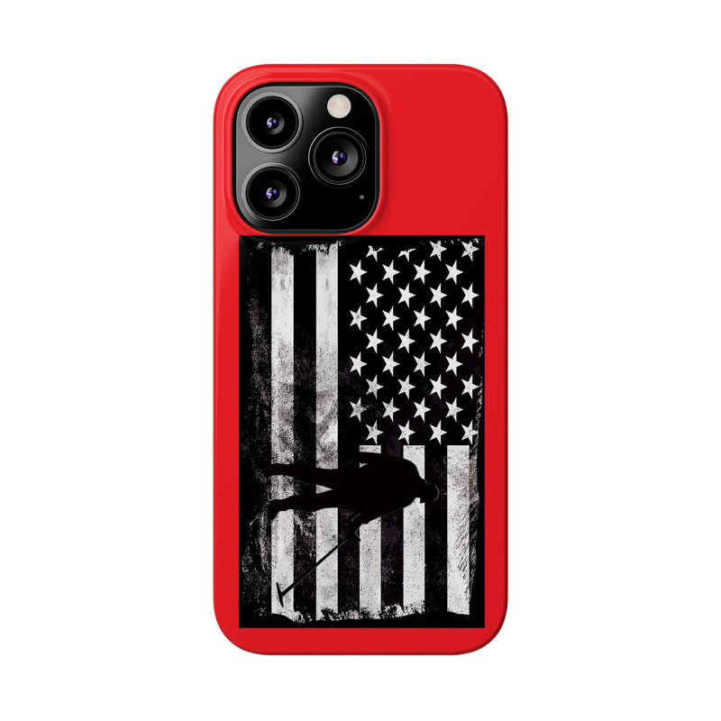 Slim iPhone Red Cases with stylized American Flag and Detectorist (13-16 series) sku: 22