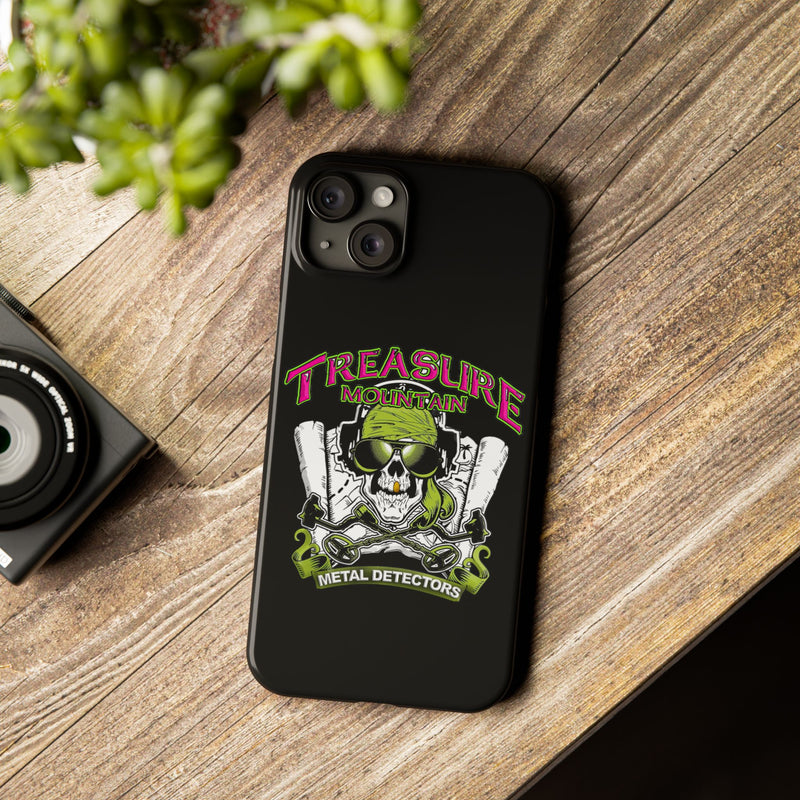 Slim iPhone Black Cases with Treasure Mountain Logo (iPhone 13-16 series)