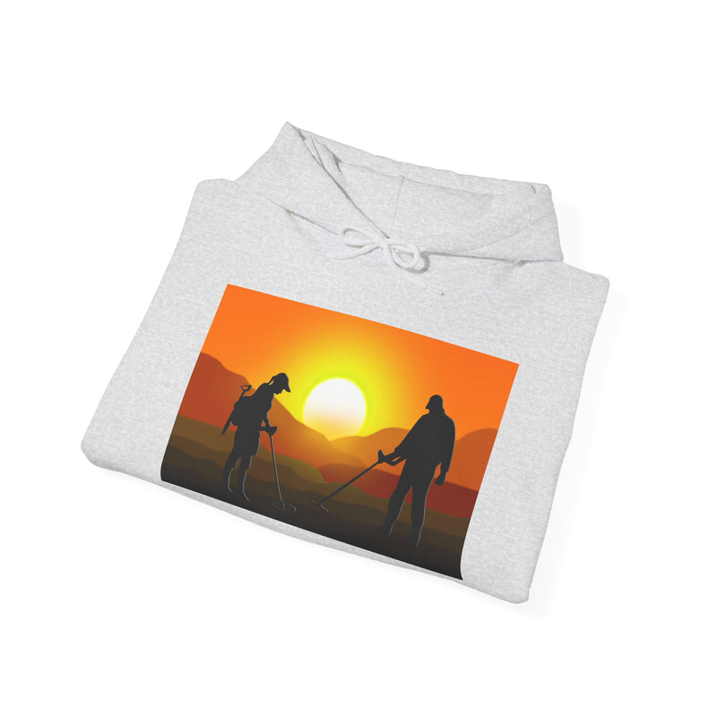 Sunset Detector Couple design on front, graphic coil on back, 2-Sided. Thick Weight Hoodie sku: 126