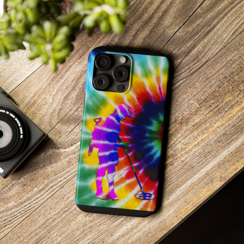 Slim iPhone Black Cases with Female Detectorist, Tie-Dye Design (iPhone 13-16 series)