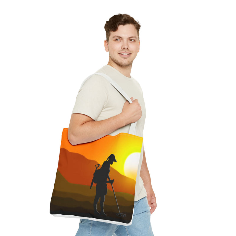 18X18" Tote SUNSET with Female Detectorist design. 1 sided print.